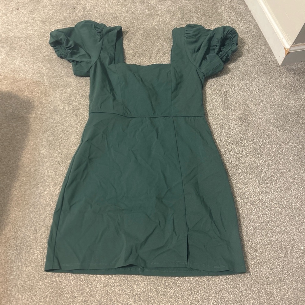 Altar'd State Forest Green Mini Dress with Puff Sleeves